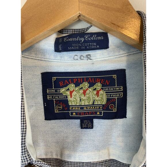 Men’s Polo Chaps Ralph Lauren  Blue Button Up Shirt Size 15.5 34-35 Old Money - Picture 5 of 7